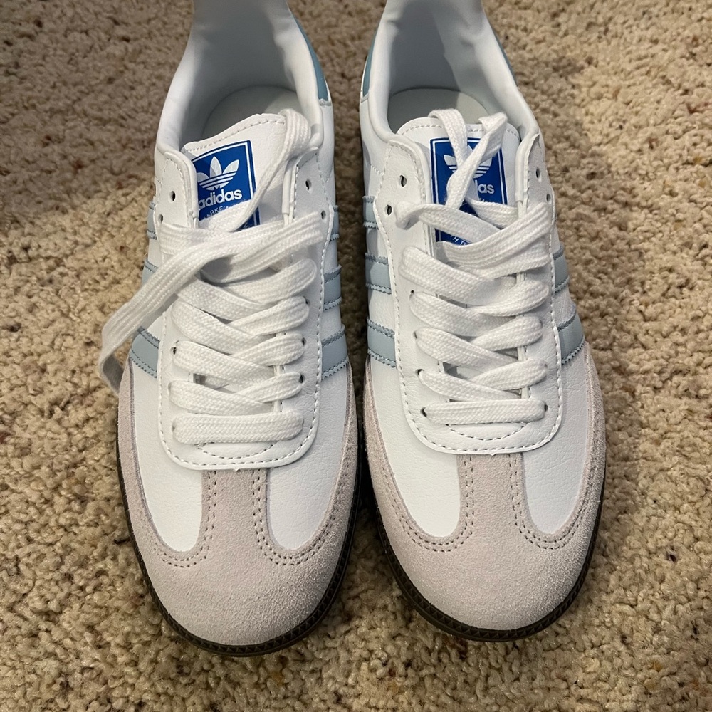 Adidas White and Blue Retro-Inspired Sneakers